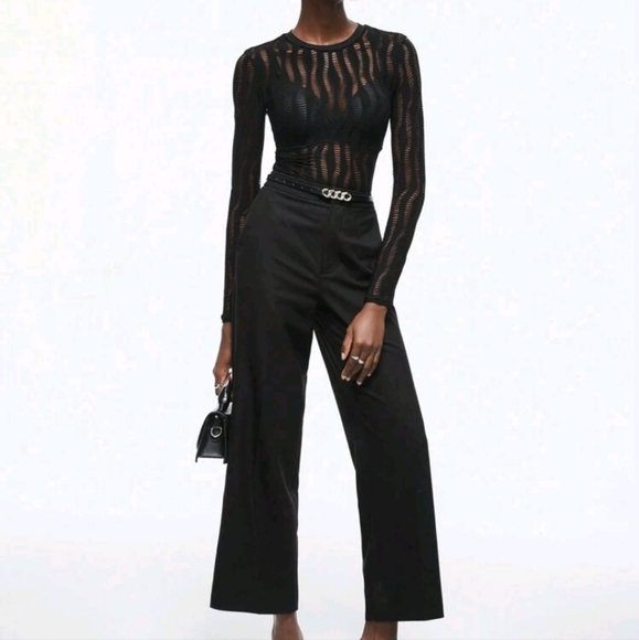 Ladies' Slim Fit Long Sleeve Hollow Out High Neck Bodysuit - Picture 2 of 4